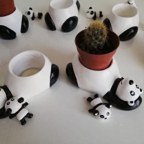 PANDA Saksı EL Yapımı (5.5 cm Kaktüs Sukkulentlere Uygun)