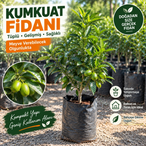 Kumkuat Fidanı – Gelişmiş Tüplü Kamkat Meyve Ağacı, Kompakt Yapılı Saksılık Fidan